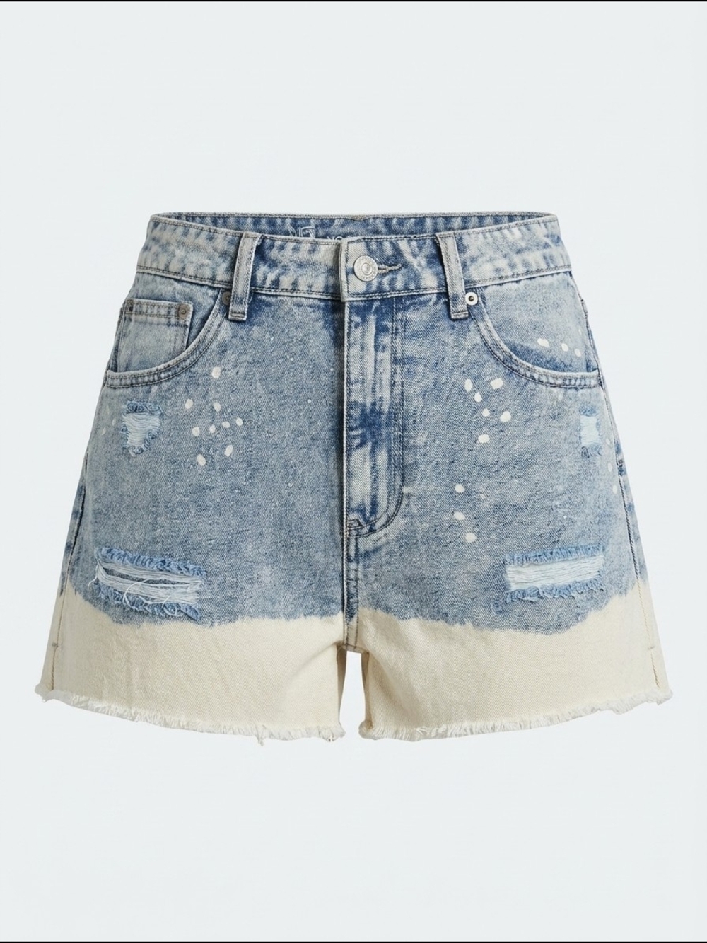No Boundaries Two-Tone Distressed Denim Shorts - Light Blue & Cream
